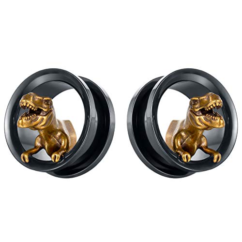 TBOSEN 2PCS Stainless Steel Black Gold Plugs and Tunnels Ear Gauge Stretcher Plug Jewelry Piercing Expander Gauges 2g - 1 inch 6mm-25mm