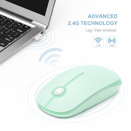 Image of VssoPlor Wireless Mouse, 2.4G Slim Portable Computer Laptop Mouse with Nano Receiver Quiet Silent Optical Mice for Notebook, PC, Laptop, Computer-Light Green