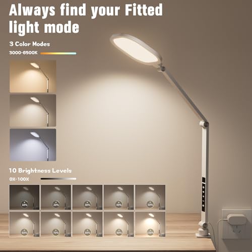 LitONES LED Desk Lamp for Home Office, 15W Desk Light with C- Clamp, Swing Arm, Memory & T - image 4
