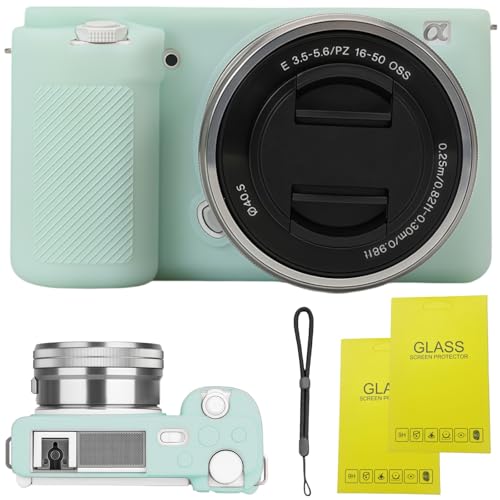 Funda para Sony ZV-E10 de silicona verde gelatina con protectores de pantalla y correa de mano