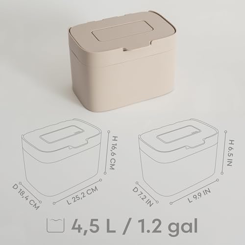 KAZAI. Bio-kosz na śmieci 'Elin’ | 4,5L kompostownik z pokrywką i filtrem węglowym | Bezwonny, zmywarkowy, z wewnętrznym pojemnikiem | Pojemnik na bioodpady do kuchni | Taupe