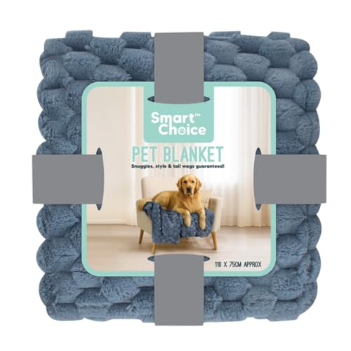 Smart Choice Faux Fur Pet Blanket 110 × 75 cm Textured Square Blue Throw with 180 gsm Velvet Backing - Soft Warm Reversible Dog & Cat For Home & Travel Furniture Cover