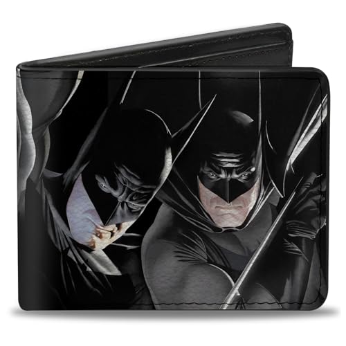 Buckle-Down Men's DC Comics Wallet, Bifold, Batman Vivid Action Poses Black, Vegan Leather, 4.0