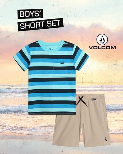 Image of Volcom Toddler Baby Boy Shorts Set - 2 Piece Short Sleeve Graphic Tees and Tech Stretch Shorts for Boys Infant Summer Clothes