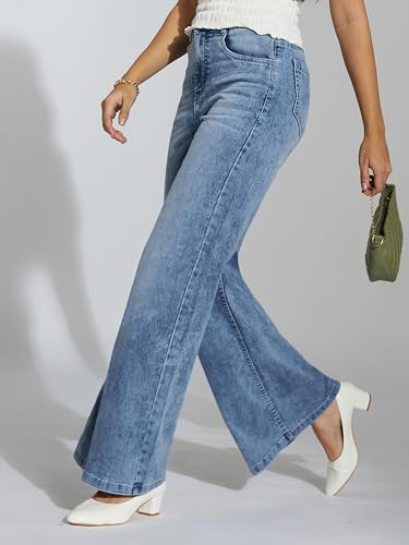 Image of Miss Chase Women's Wide-Leg High-Rise Regular-Length Stretchable Shaping Denim Jeans