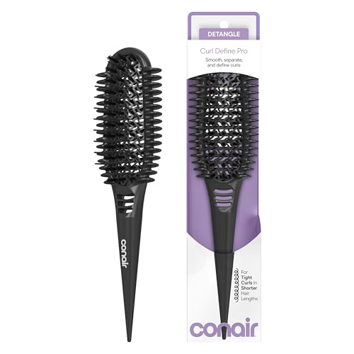 Image of Conair Curl Define Pro Detangler Brush for Curly Hair, Dual Vents with Continuous Grooves, Mixed Bristles for Frizz-Free Detangling, Smoothing, and Curl Definition, For Shorter Hair with Tight Curls