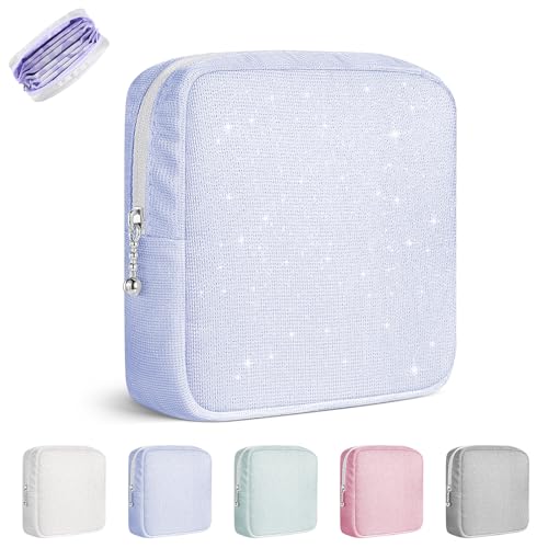 Image of Period Bag for Teen Girls, Canvas Sanitary Napkin Storage Bag with Zipper, Portable Menstrual Pad Bag Tampon Holder for Purse