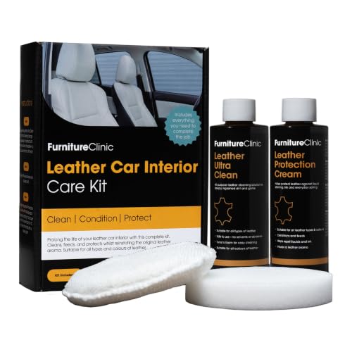 Kit d'entretien pour Intérieur de Voiture Cuir - Kit de Nettoyage Premium pour Sièges de Voiture - Nettoyant & Crème Protectrice 250 ML - Kit Complet pour Nettoyer et Protéger Cuir et Vinyle