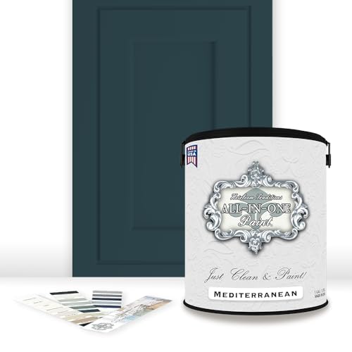 Heirloom Traditions ALL-IN-ONE Paint, Mediterranean (blue teal), Gallon - Durable cabinet and furniture paint. Built in primer and top coat, no sanding needed. Includes our 30 featured color card.