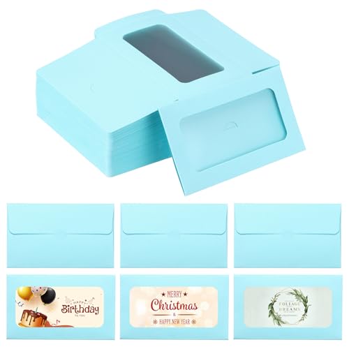Mini enveloppes bleues à fenêtre PATIKIL lot de 120 pièces pour cartes cadeaux et de visite