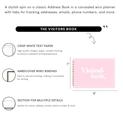 Image of Visitor Book - 8 x 12 Inches | Wire Bound Guest Register for Hotels, Offices, Exhibitions, Boutiques & Business Use | Medium Size Visitor Log Book for Reception & Front Desk (Pink)