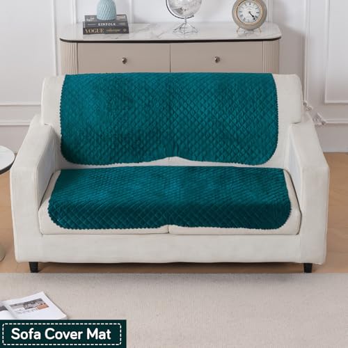 Image of HOKIPO Quilted Sofa Cover 2 Seater for Seat & Back, Washable Kids & Pet Friendly Sofa Cover, 'Quilt Classic' Teal (IN-926-TEAL*2)