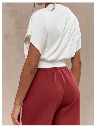 GORGLITTER Women's Dolman Short Sleeve Crop Tops Ruched Crew Neck Casual Going Out Tops2