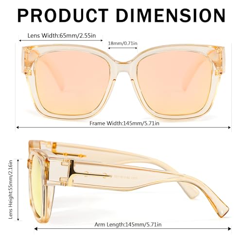 Image of SIPHEW Mirrored Sunglasses Polarized Fit Over Glasses for Women - Trendy Large Square w UV400 Protection Sun Glasses