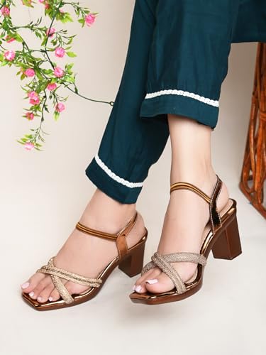 Image of XE Looks Attractive & Comfortable Block Heel Sandal with Ankle Strep for women & Girls