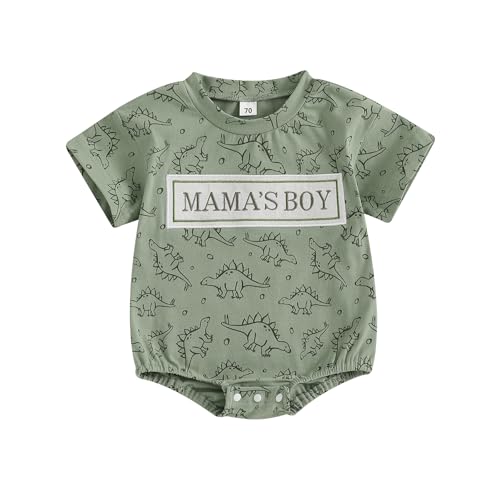 Image of Lamuusaa Newborn Baby Boy Summer Clothes Short Sleeve ''Mama's Boy'' Letter Print Romper Dinosaur Bodysuit Shirts 0-18M