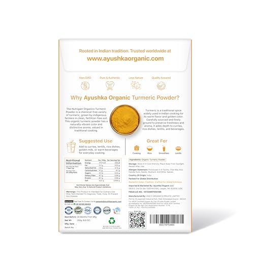 ORGANIC Turmeric Powder | USDA Organic | High Curcumin Root Powder |Gulten Free| Vegan,NonGMO | Premium Indian Spice,Ground Turmeric for Cooking, Golden Milk&Tea (8.8 OZ/250 GM) AYUSHKA ORGANIC — view 3