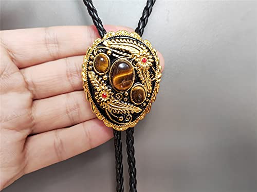 Image of Turquoise Agate Granite BOLO Tie for Men Women Leather Wedding Necklace Western Cowboy Necktie