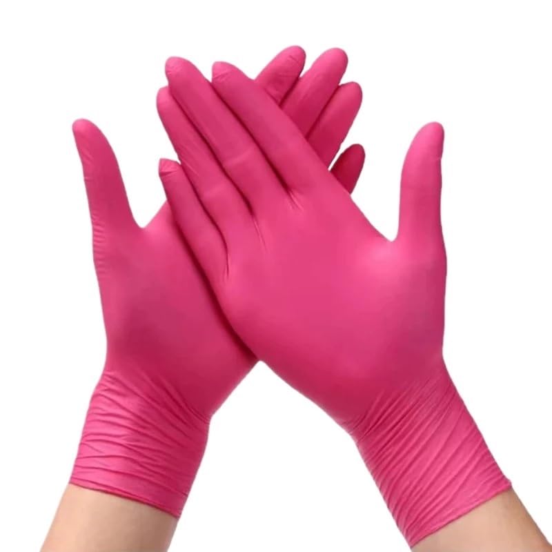 20/50/100 pezzi guanti monouso in nitrile rosa senza lattice for la pulizia di cucina, casa, salone bellezza, estetista(Rose Red 100PCS,S)