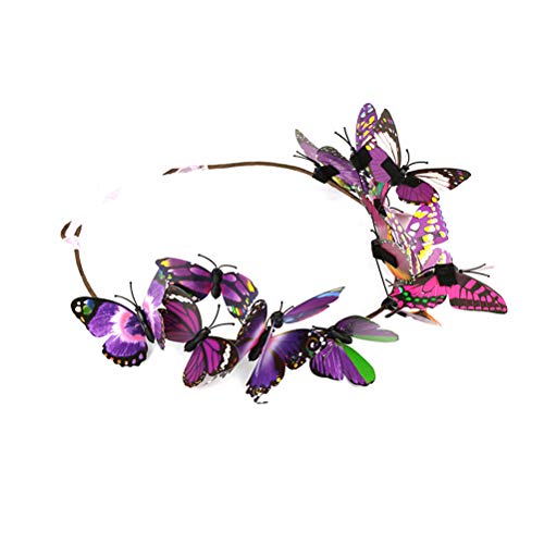 Minkissy Butterfly Headband Colorful Butterfly Decoration Adjustable Ribbon Crown Wreath for Bride Bridesmaid (Purple)