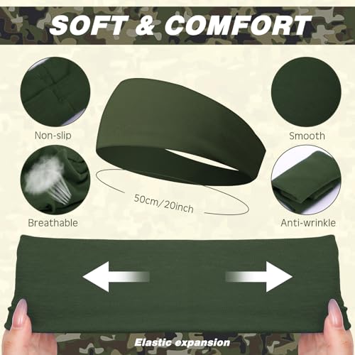 Image of 18 Pcs Sports Sweatbands for Men Women Camo Headbands Workout Non Slip Headbands Breathable Head Band Fitness Stretchy Unisex Hairband for Yoga Running Cycling Ball