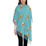 IBILIU Oversize Scarf for Women Woodland Animals Orange Fox Scarf Tassel Scarves Fall Winter Shawl Wraps