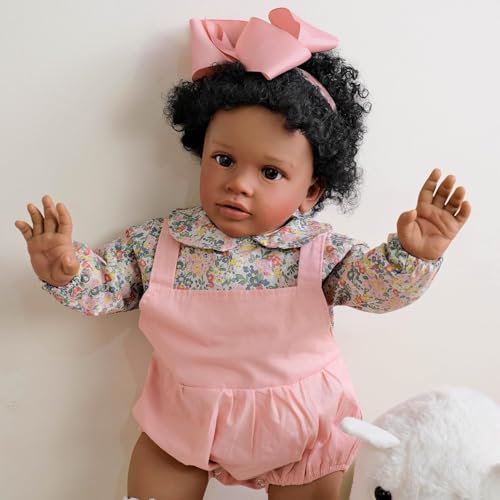ROSHUAN Große Größe Reborn Kleinkind Puppen Schwarzes Mädchen 26 Zoll Afroamerikanische Reborn Babypuppen Weicher Tuch Körper Realistische Kleinkind-Puppe Echtes Leben Babypuppe – Bild 6