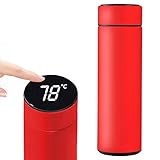 Botella De Agua Aislada, Mantener Caliente O Fría, A Prueba De Fugas, Botella De Vacío De Temperatura Inteligente, Termo De Café De Acero Inoxidable De Viaje, 500 Ml,Rojo