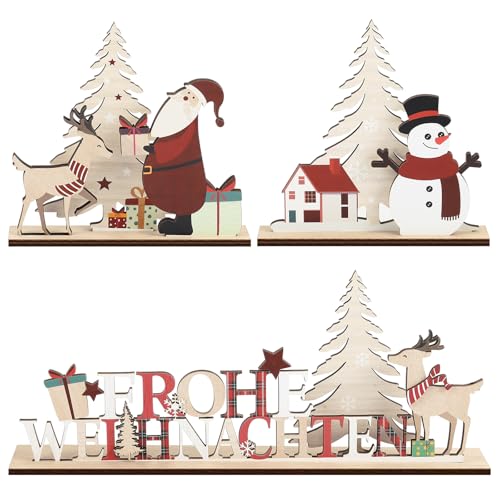 Jetec 3 Stück Deko Aufsteller aus Holz Weihnachtsdeko Innen Frohe...