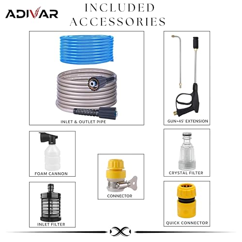 Image of AD-220 High Pressure Washer | 2600W Motor | 220 Bar Max Pressure | 10 L /Min Flow Rate | Portable Electric Washer for Car, Bike, Solar Panel, Walkways & Home Cleaning