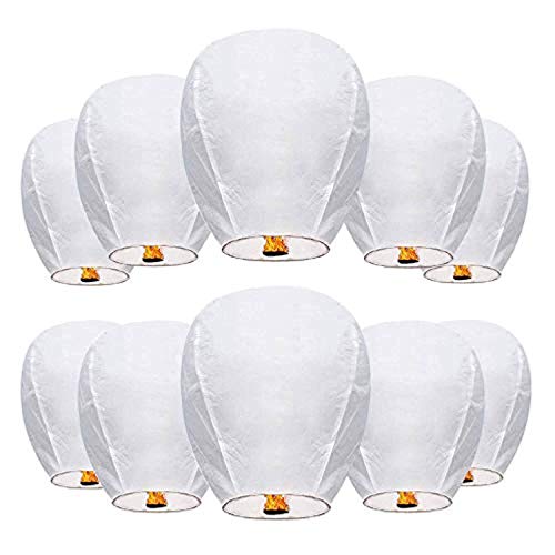 benhong 10 PCS 440 g Paper Bamboo White Chinese Wishing Lanterns 100% ECO Friendly Biodegradable Paper Sky Lanterns with Fire Resistant Paper for Weddings Birthdays Memorials and Celebration Events