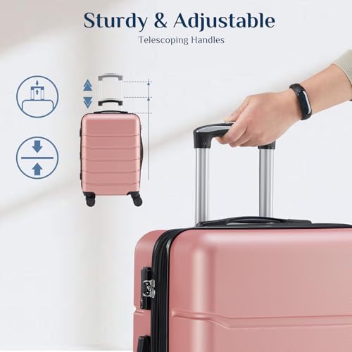 Image of OLIXIS 3-Piece Luggage Set, Carry On Suitcases with Spinner Wheels, Expandable Travel Luggage with TSA Approved Lock & ABS Hard Shell, Pink, 20 /24 /28 Inch