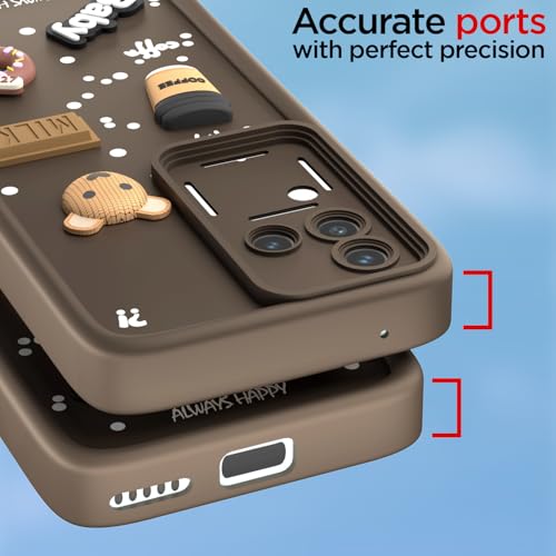 Image of Pikkme Back Cover for Vivo V30 5G / V30 Pro 5G | Cute Fun Cartoon 3D Bear Silicone Full Body Protection Bumper Cover (Brown)