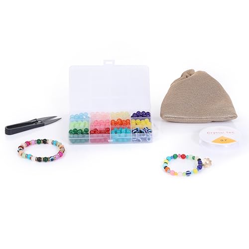Image of Ambitieux DIY Bracelet Making Kit for Girls - 12 Types Colorful Beads with Charms, Elastic Thread, Earrings, Clasps & Rings - Jewellery Craft Kit for Kids, Birthday Return Gift, Rakhi Special Set for 2 3 4 5 6 7 8 9 10 years (8mm Moon)