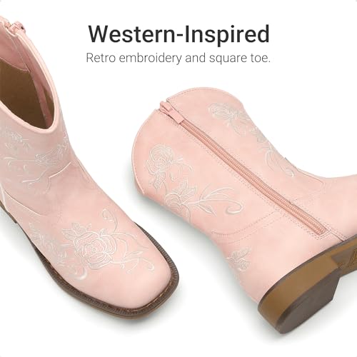 DREAM PAIRS Girls Cowboy Boots Floral Embroidered Classic Western Cowgirl Boots Square Toe Mid Calf Side Zipper Horsing Party Toddler/Little/Big Kids,Size 10 Toddler,Pink,SKMB26003K by DREAM PAIRS - Used condition - Image 3