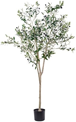 Hobyhoon Artificial Olive Trees Silk Trees Faux Olive 6ft Tall Tree in Potted Oliver Branch Leaves and Fruits for Modern Home Decor Indoor
