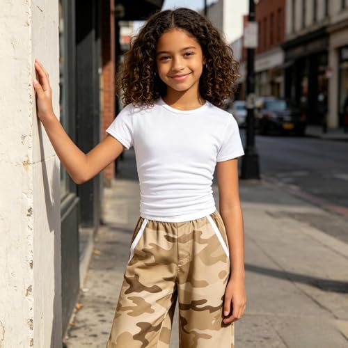Image of Girls Clothes 2 Piece Short Sleeve T-Shirt Tops & Camo Pants Spring Summer Casual Outfits for Teen Tween Girl 7-14Y