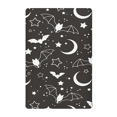 Image of FOLIOSA Crib Mattress Sheets Black Bats Moon Boy and Girl Fitted Playard Sheet Fits Most Standard Baby mattresses 39x 27×5 in