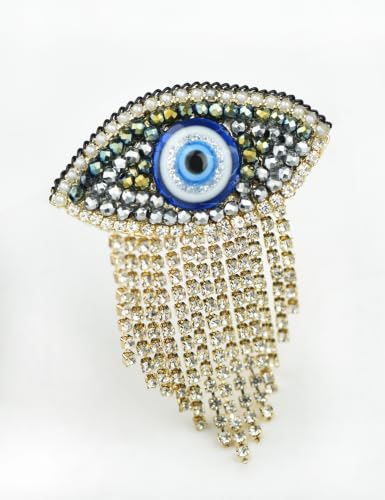 Image of Retro Evil Eye Brooch Fashion Unique Crystal Pearl Abstract Eyes Brooches Pin Badge for Women Bridal Jewelry Gift
