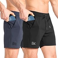 BROKIG Lot de 2 CeintSanté Shorts Sport Homme Légers Short Musculation Séchage Rapide Short de Running Poche Zippée(Noir/Gris foncé,XL)