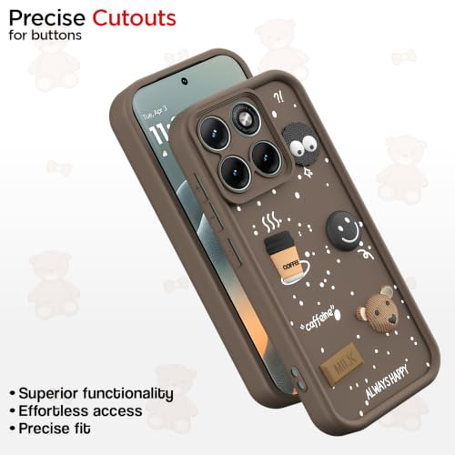Image of Pikkme Back Cover for Motorola Moto Edge 70 Fusion 5G | 3D Bear Silicone Cute & Fun Coffee Cartoon | Full Body Protection Bumper Case (Brown)