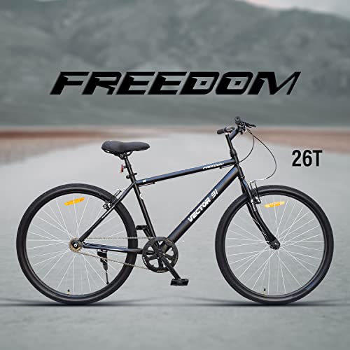 Image of VECTOR 91 Freedom 26T Matt Black Single Speed Hybrid Cycle with 18 Inches Steel Frame for Men, Rigid