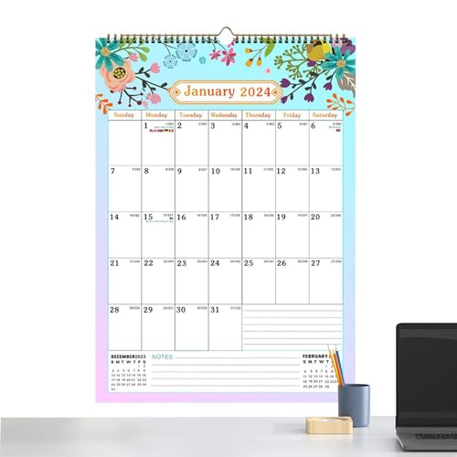 Calendario 2024 - Calendario da parete decorativo, organizzatore mensile | Robusta agenda con rilegatura a, grandi giornalieri per appunti, pianificazione di eventi familiari e pianifi