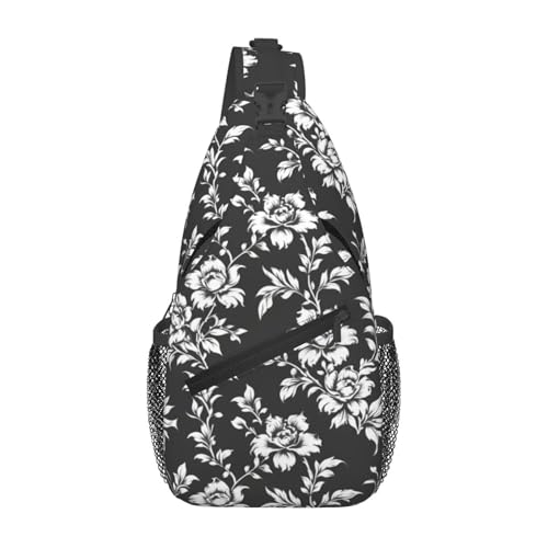 Mochila Sling Urbana Negra con Estampado Floral para Viaje