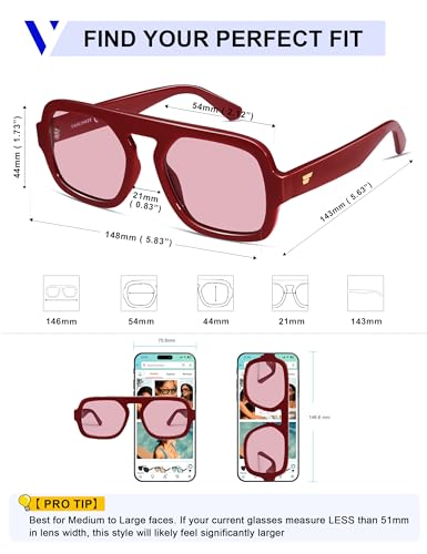 Image of VANLINKER Retro Square Aviator Sunglasses for Women Men 70s Vintage Style Trendy Flat Top Rectangle Sun Glasses VL9826
