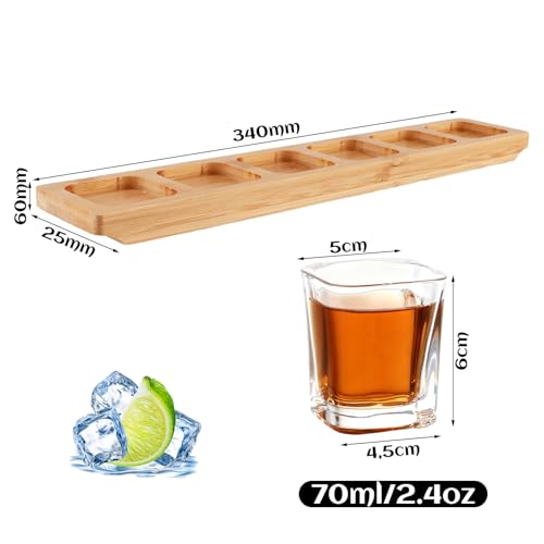Lot de 12 Verres à Shot de 70 ml avec 2 Supports en Bambou – Verres à Liqueur Carrés Robustes pour Tequila, Vodka, Digestifs – Set de Service Élégant pour Bar, Fête & Dégustation – Image 3