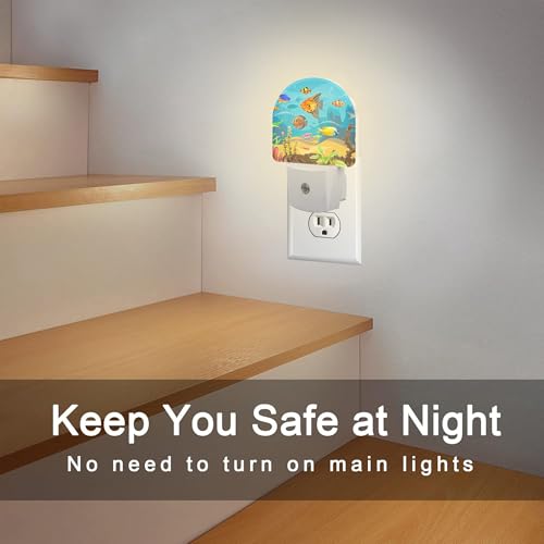 Image of Colorful Fish and Marine Corals Night Light Plug into Wall, Beautiful Underwater Ocean World Dusk to Dawn Night Light, 0.5w Energy Saving Sleep Friendly Nightlights for Kids Boys Girls