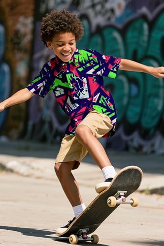 Boys Hawaiian Shirt 3D Print Beach Button Down Short Sleeve Kids Summer Hawaii Shirts for Boy 7-14T4