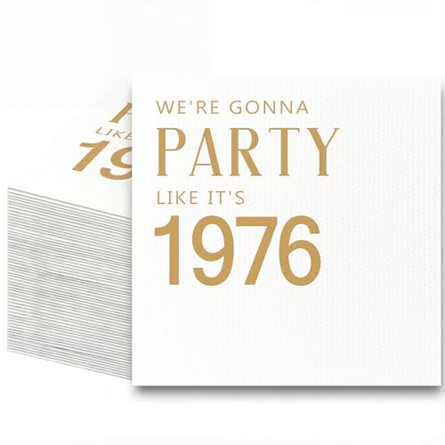 50th Birthday Cocktail Napkins Gold 100 Pack Were Gonna Party Like Its 1976 Disposable Paper Beverage Cocktail Napkins for Women Her 50th Birthday Party Decorations 5x5 (1976 Gold)