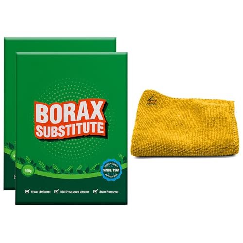 ZOPPER Borax Substitute Multi-Purpose Cleaner Powder Natural Laundry Booster & Stain Remover Eco-Friendly Water Softener Fragrance-Free 2×500g -With Microfiber Cloth
